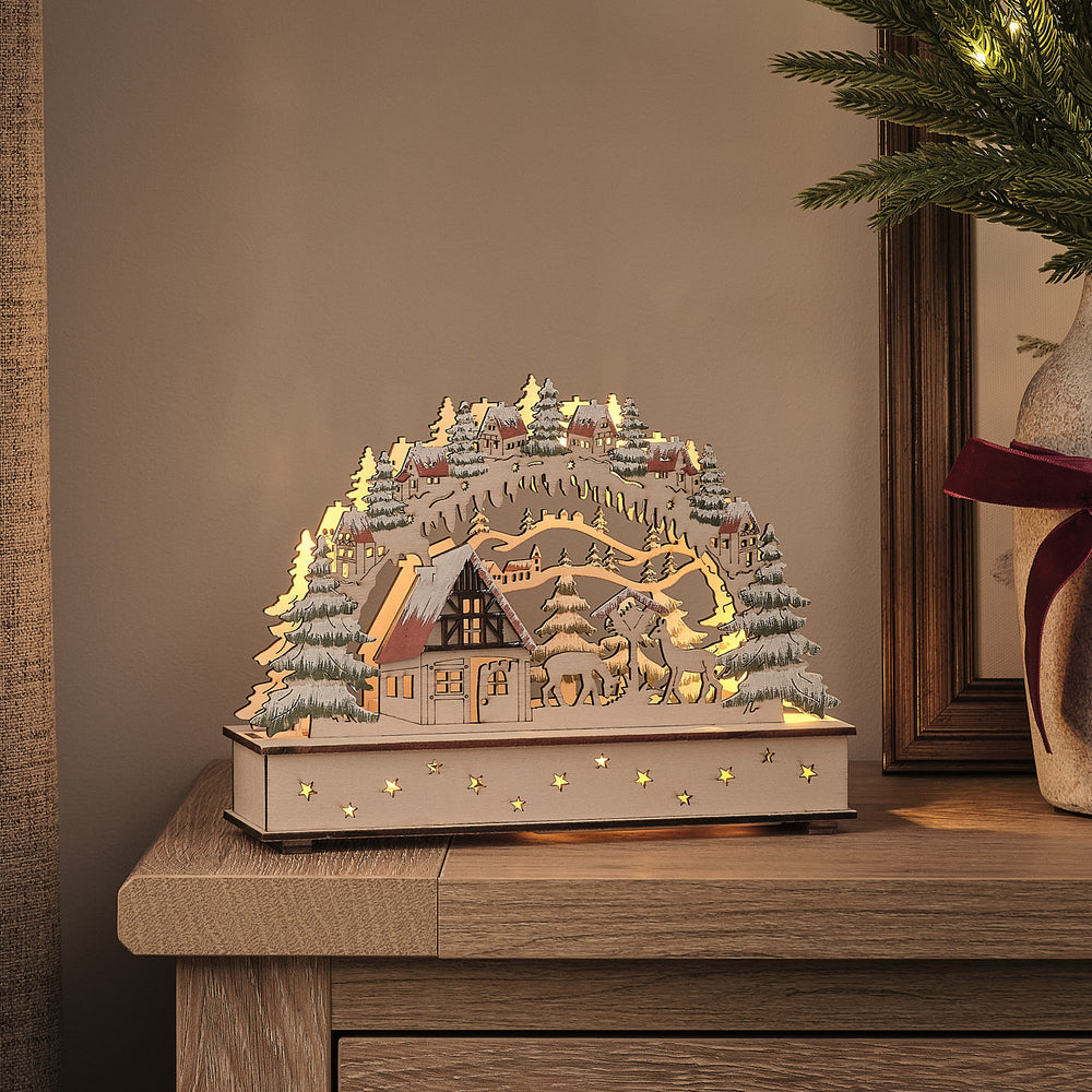 Wooden Light Up Christmas Village Decoration
