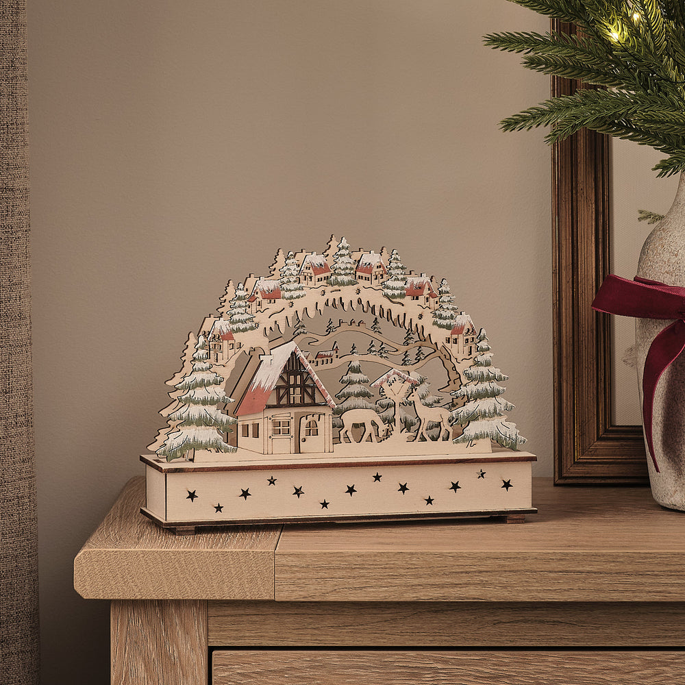 Wooden Light Up Christmas Village Decoration