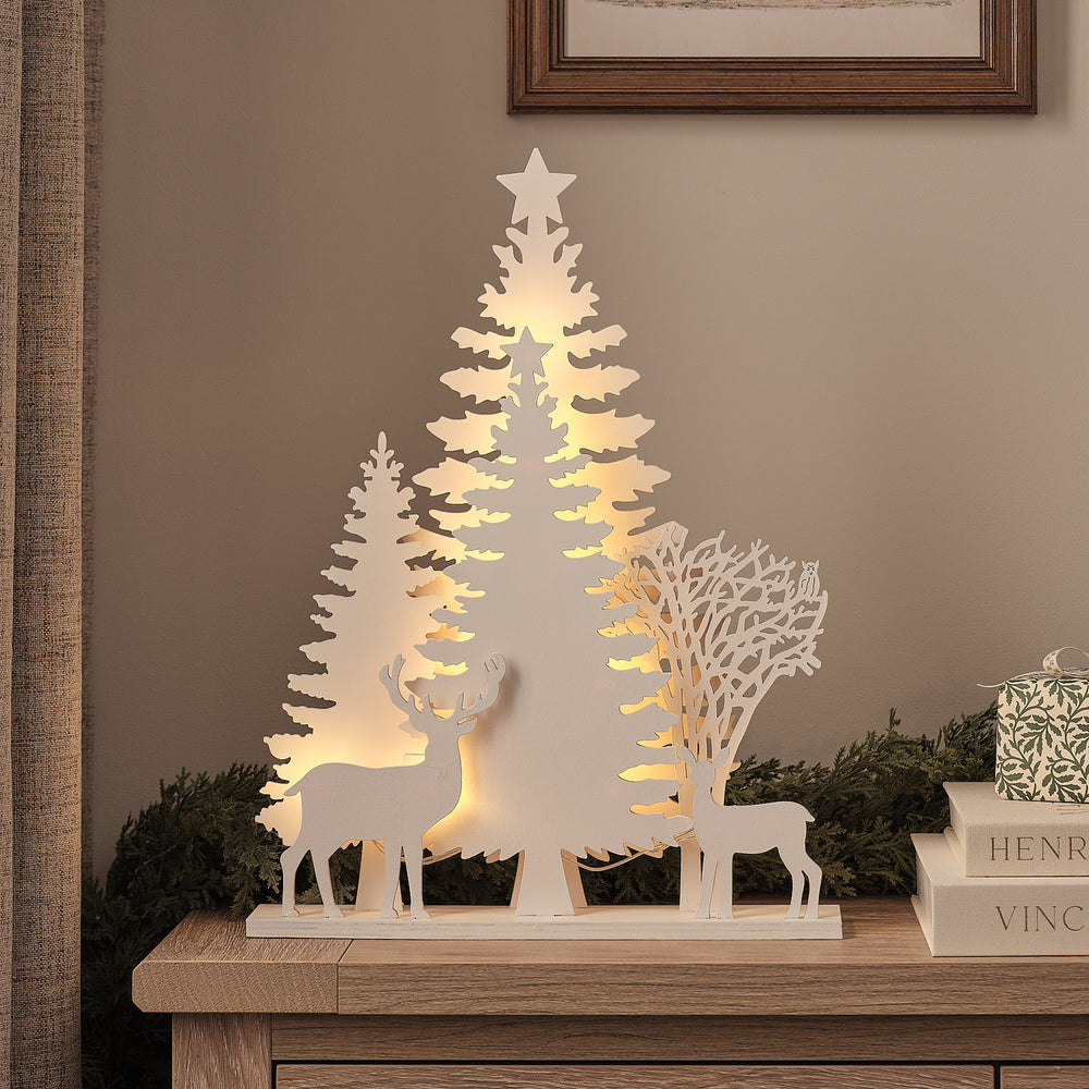 Wooden Light Up Reindeer in the Woods Decoration