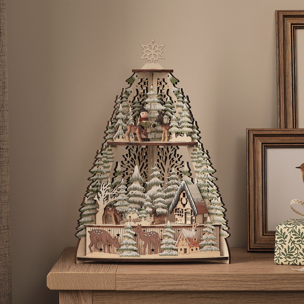 Pre Lit Winter Log Cabin Wooden House Scene