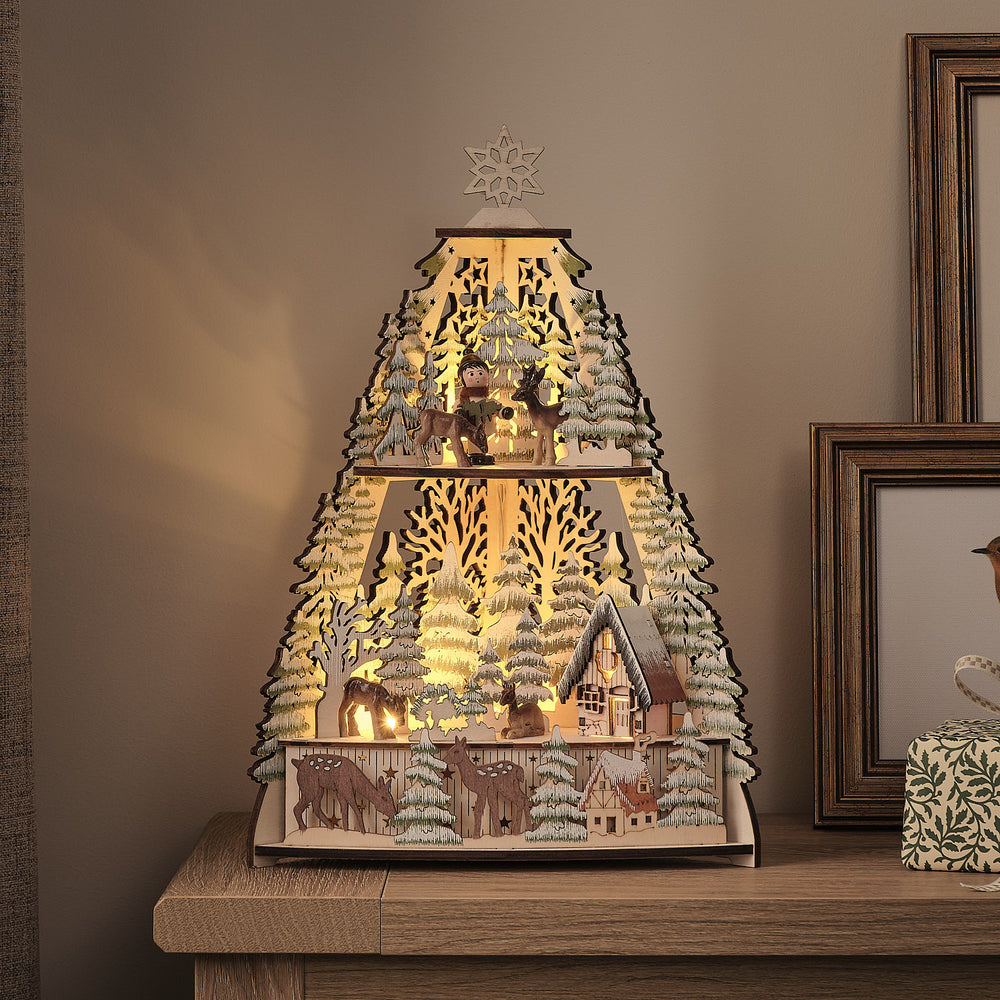 Pre Lit Winter Log Cabin Wooden House Scene
