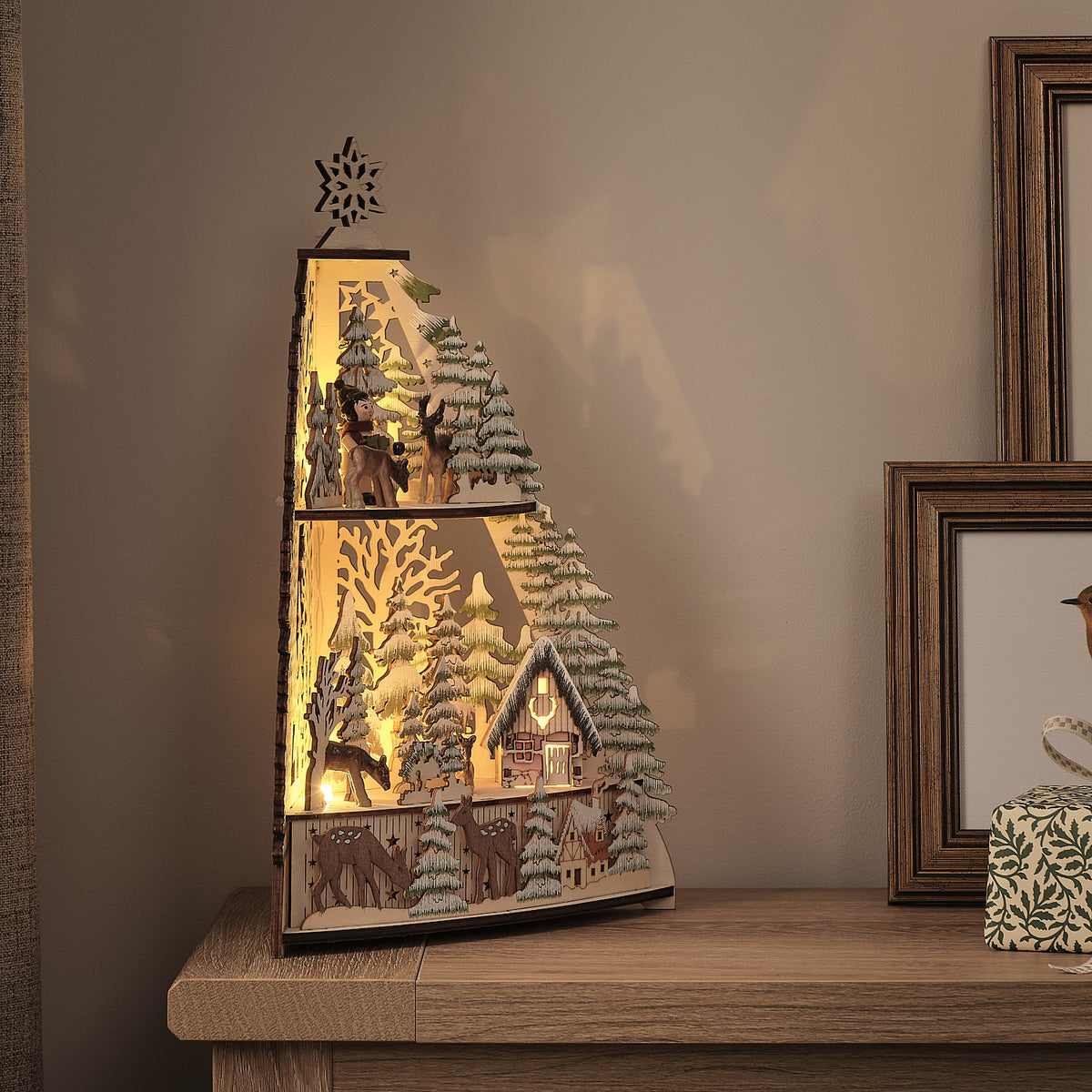Pre Lit Winter Log Cabin Wooden House Scene