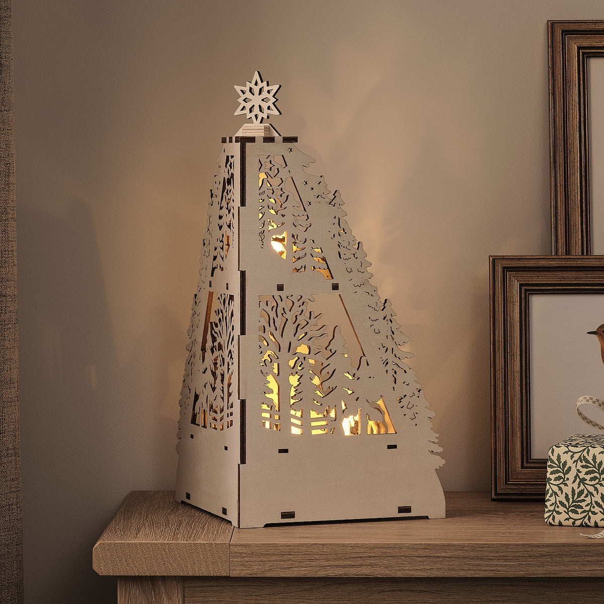 Pre Lit Winter Log Cabin Wooden House Scene
