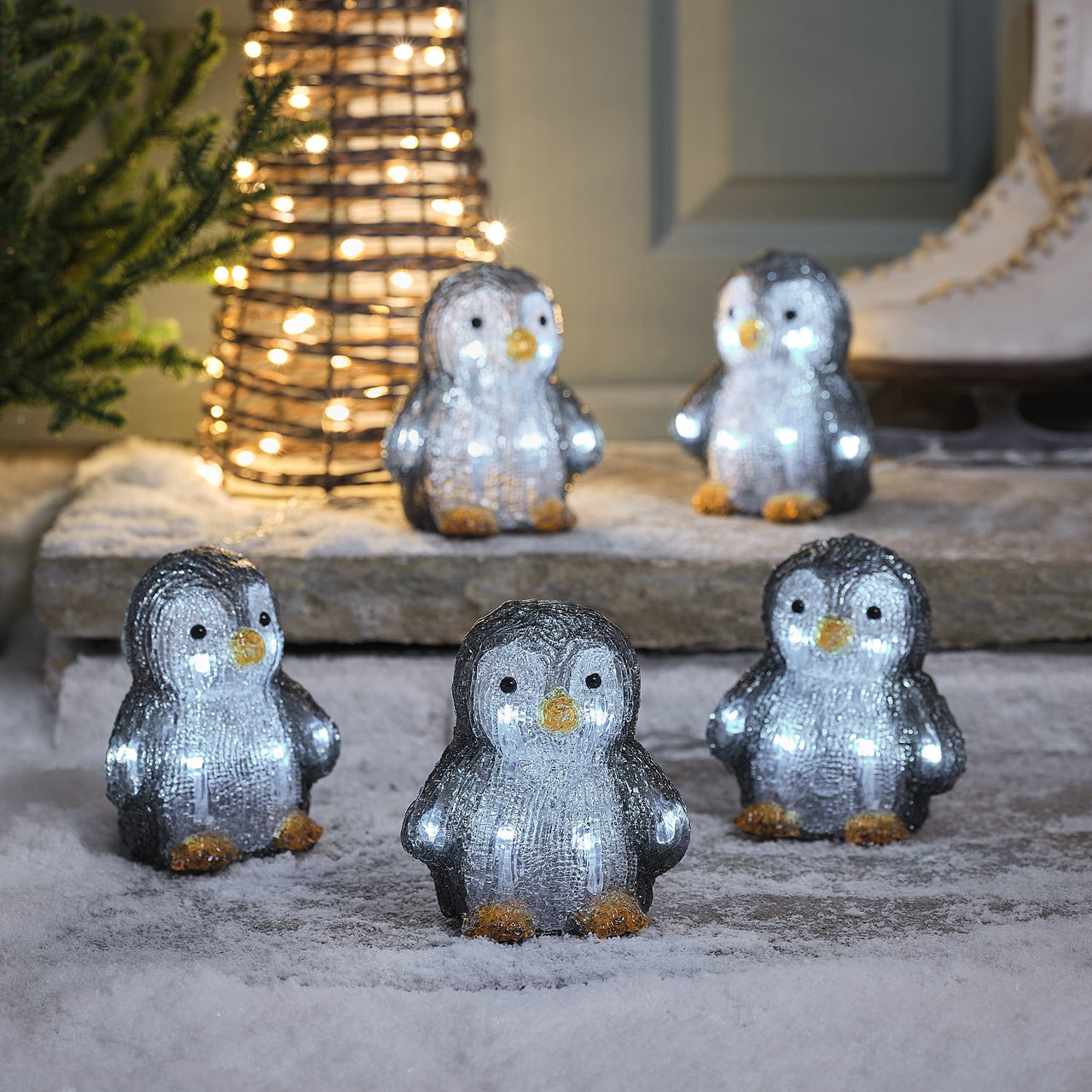 5 Penguin LED 3D Acrylic Christmas Figures