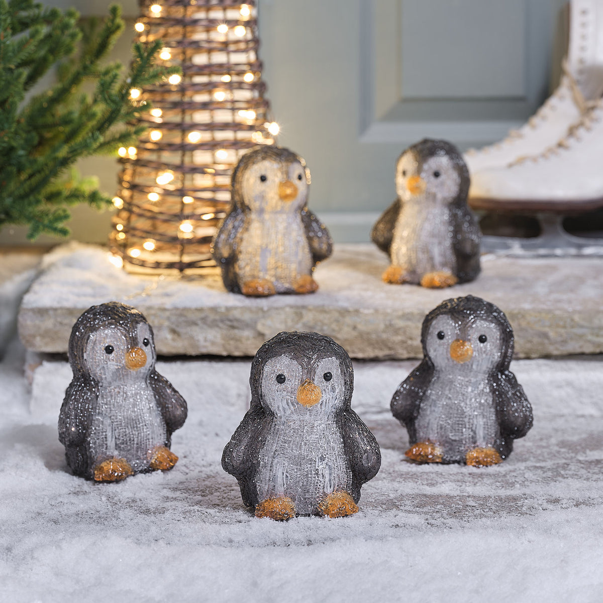 5 Penguin LED 3D Acrylic Christmas Figures