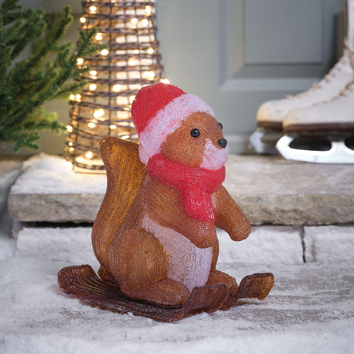29cm Skiing Squirrel LED Acrylic Christmas Figure