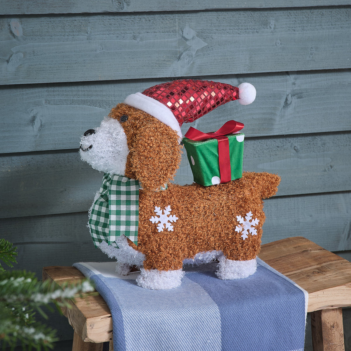 35cm Dazzle the Dog with Present LED 3D Outdoor Fabric Christmas Figure