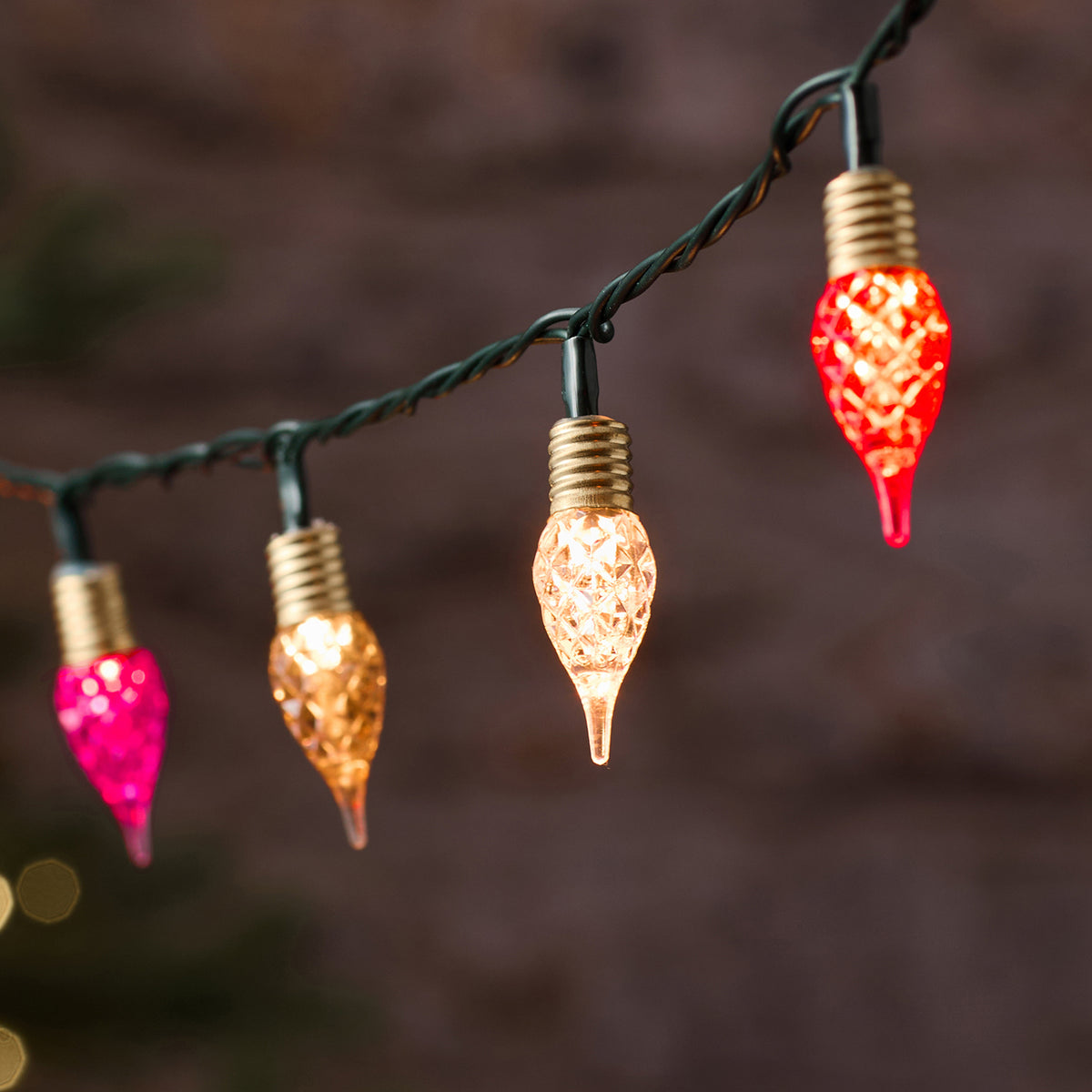 Red Vintage Pear Drop LED Twinkle Effect String Lights Green Cable
