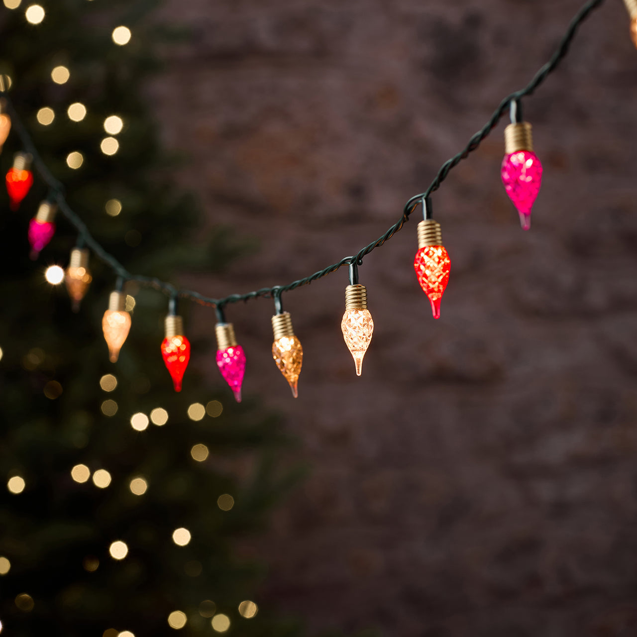 Red Vintage Pear Drop LED Twinkle Effect String Lights Green Cable