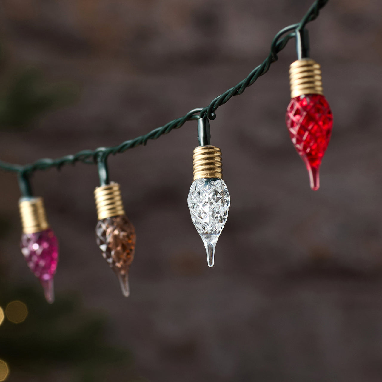 Red Vintage Pear Drop LED Twinkle Effect String Lights Green Cable
