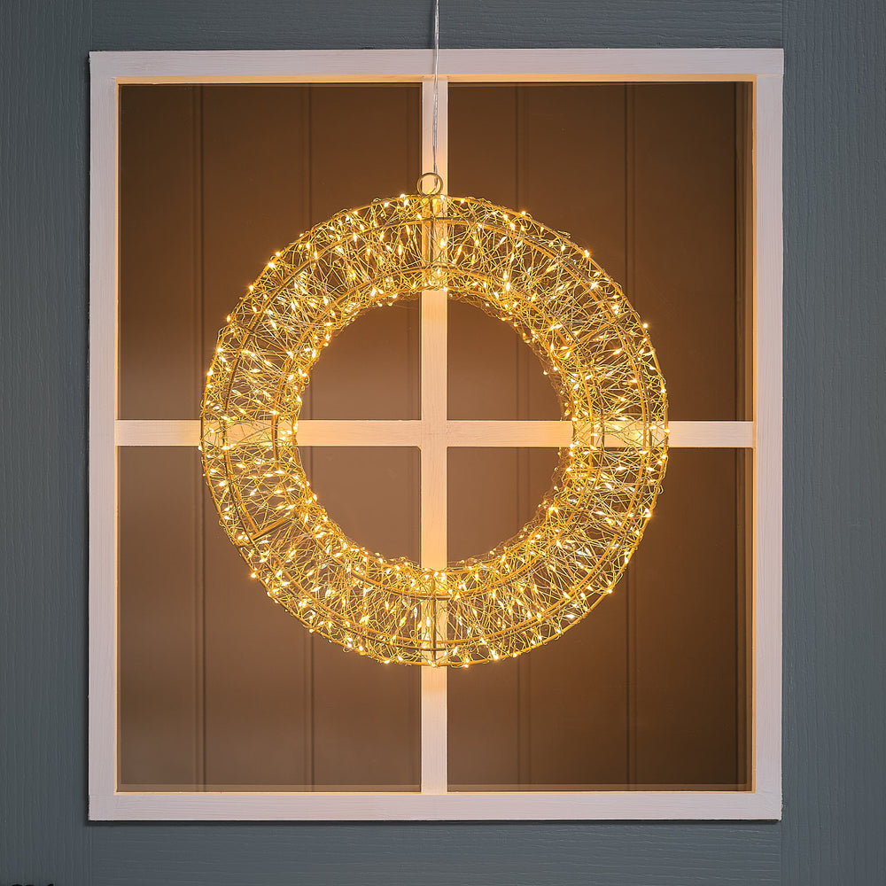 38cm Twinkling Gold Micro LED Outdoor Wreath