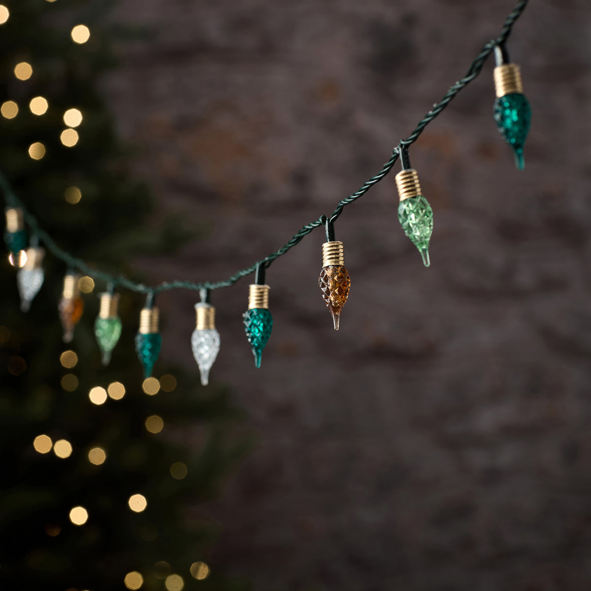 Emerald Vintage Pear Drop LED Twinkle Effect String Lights Green Cable