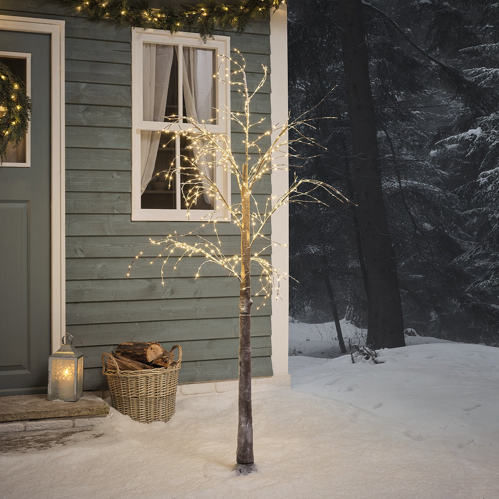 1.8m Snowy Pre Lit Plug In Outdoor Twig Tree