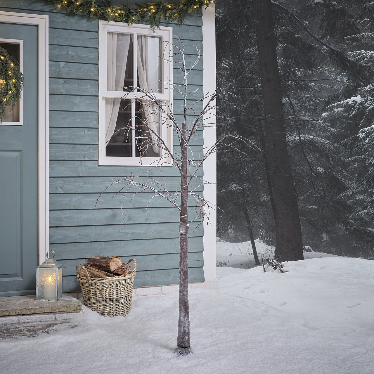 1.8m Snowy Pre Lit Plug In Outdoor Twig Tree