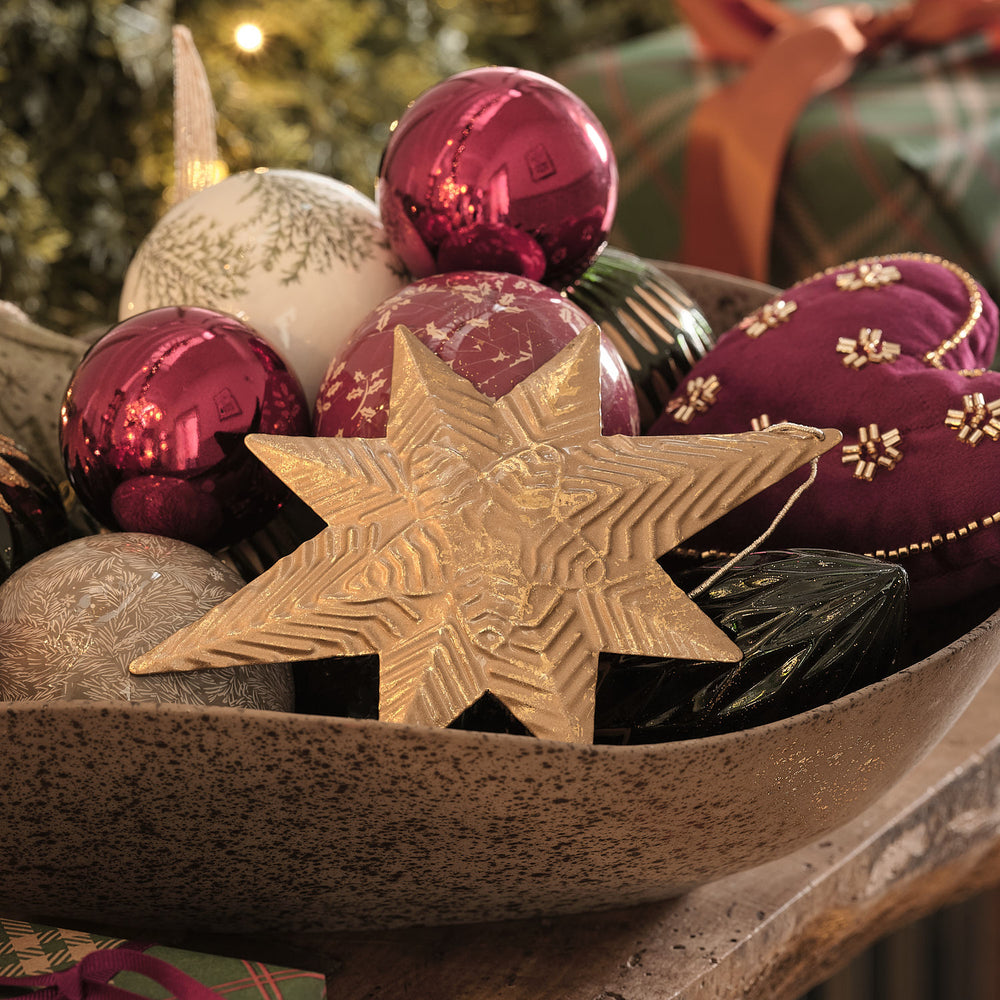 Set of 3 Brass Effect Gold Star Christmas Tree Decorations