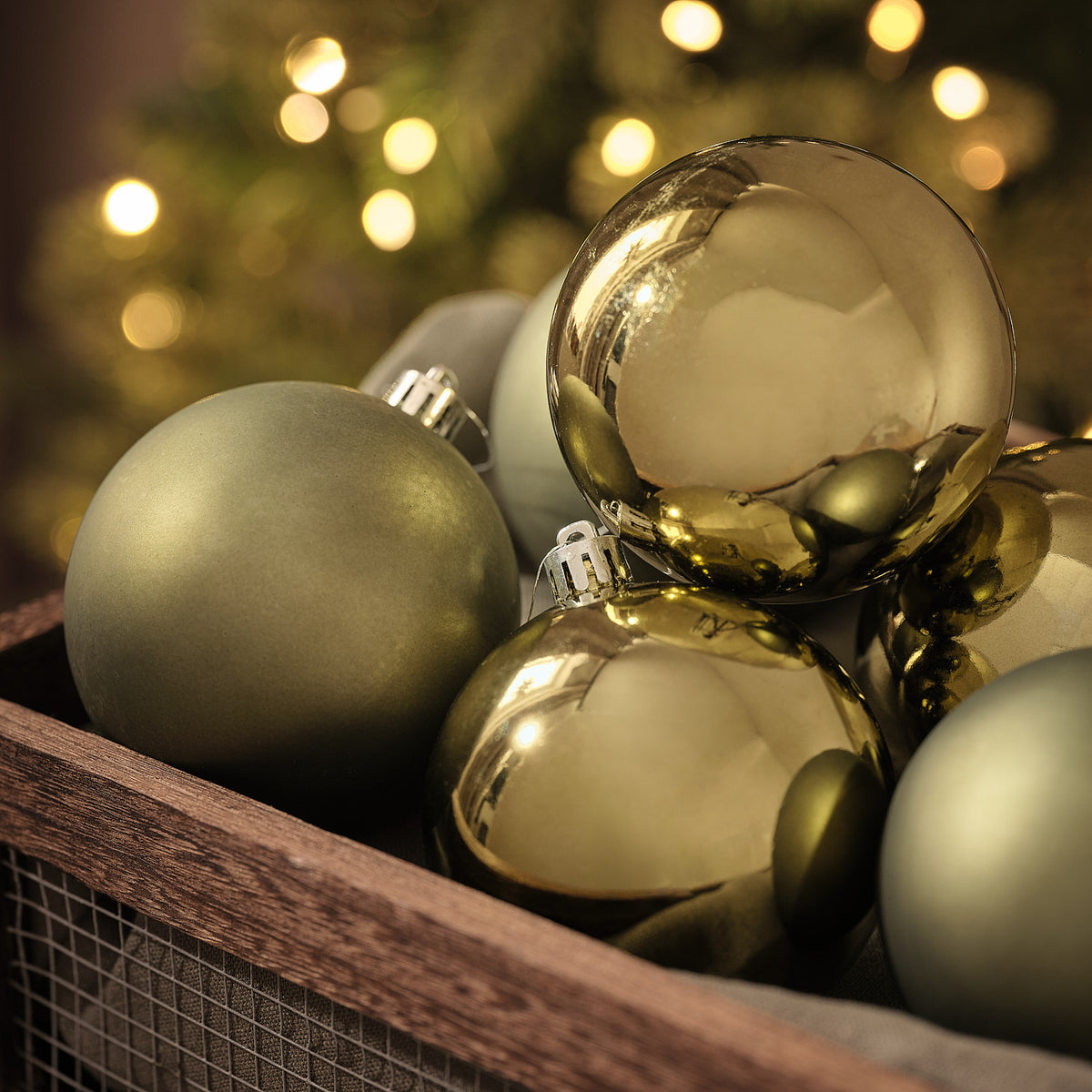 Set of 6 Large Sage Green Christmas Tree Baubles