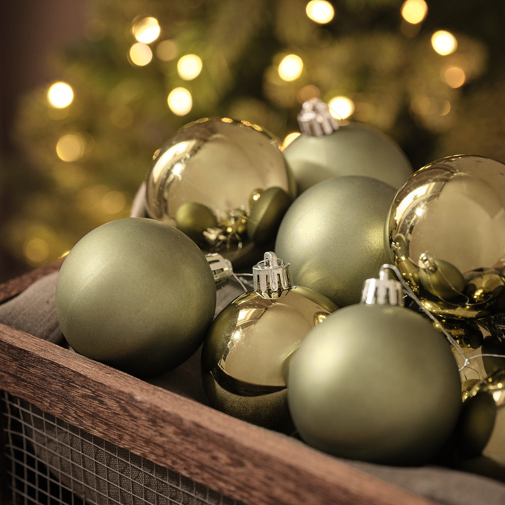 Set of 12 Sage Green Christmas Tree Baubles