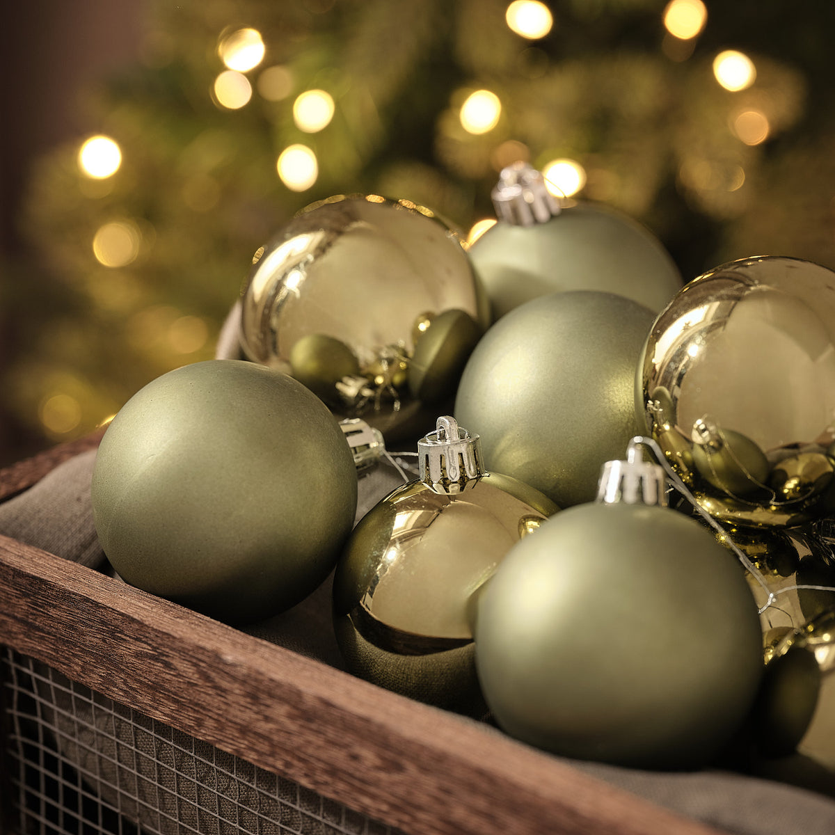 Set of 12 Sage Green Christmas Tree Baubles