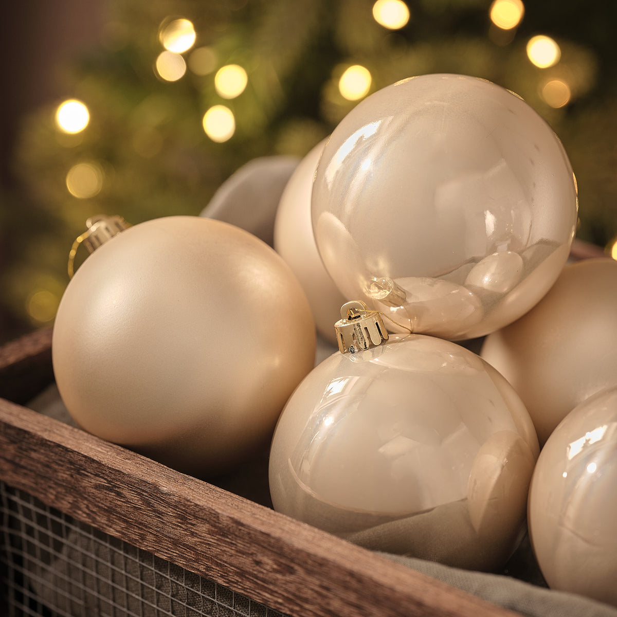 Set of 6 Large Champagne Gold Christmas Tree Baubles