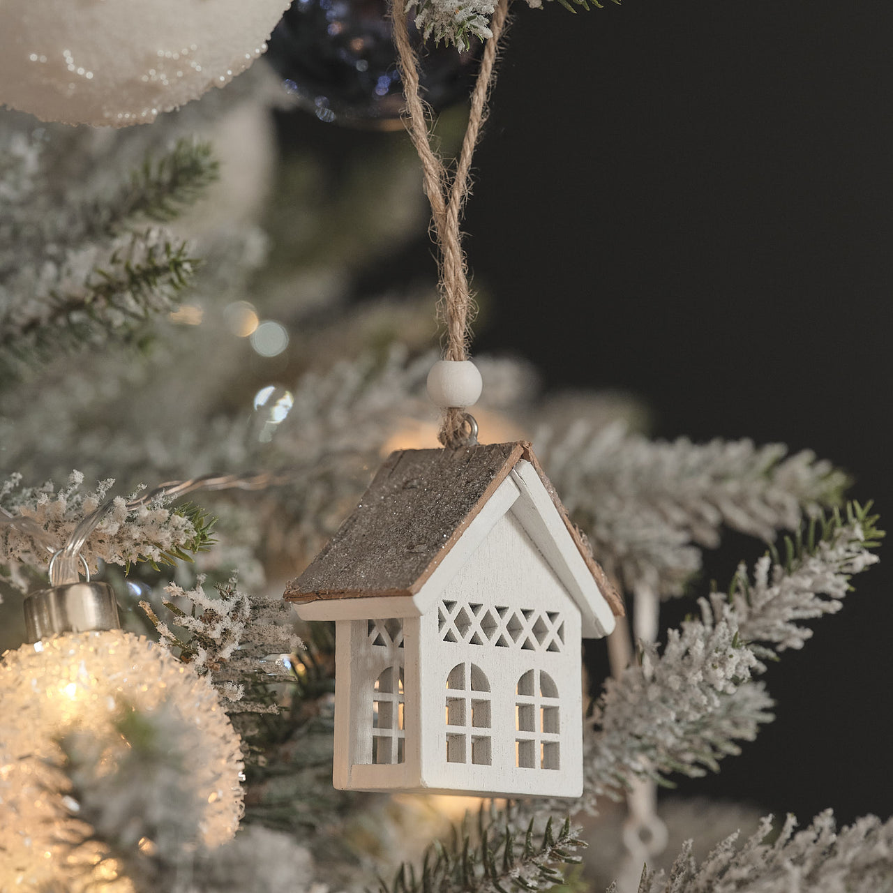 Set of 3 Scandi White Wooden House Christmas Tree Decorations