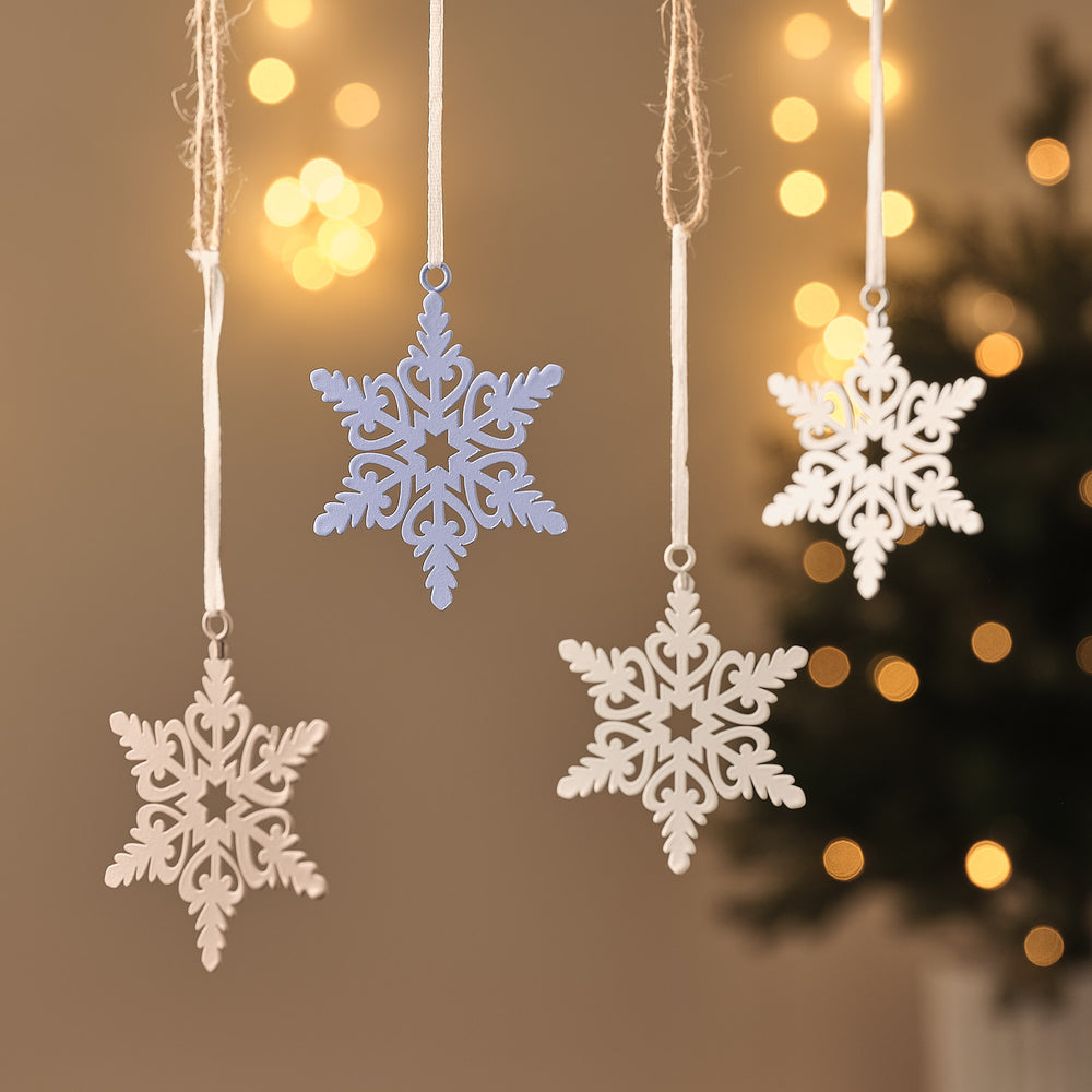 Set of 8 Blue & White Snowflake Christmas Tree Decorations