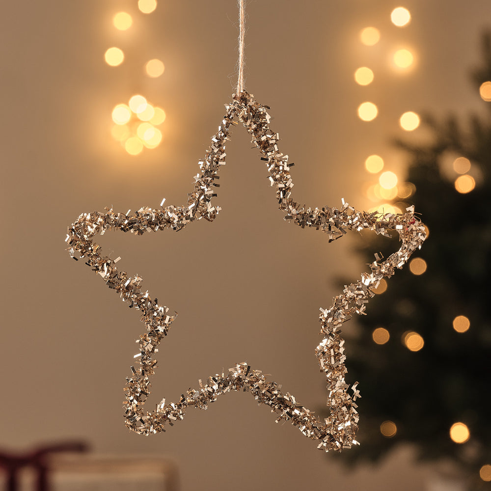 Silver Sparkly Hanging Star Christmas Tree Decoration