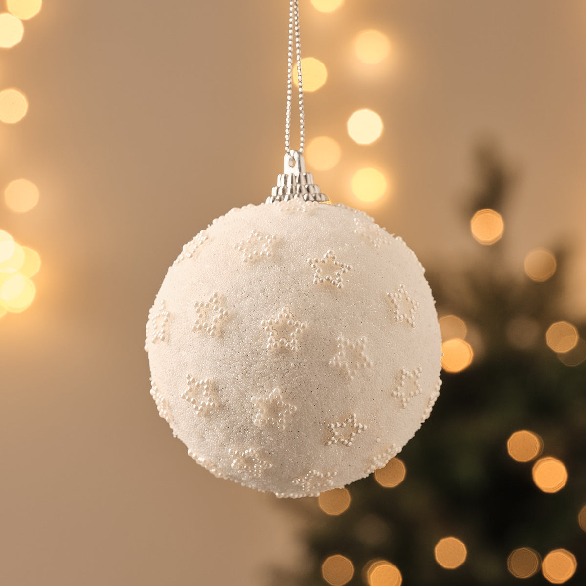 White Beaded Star Christmas Tree Bauble