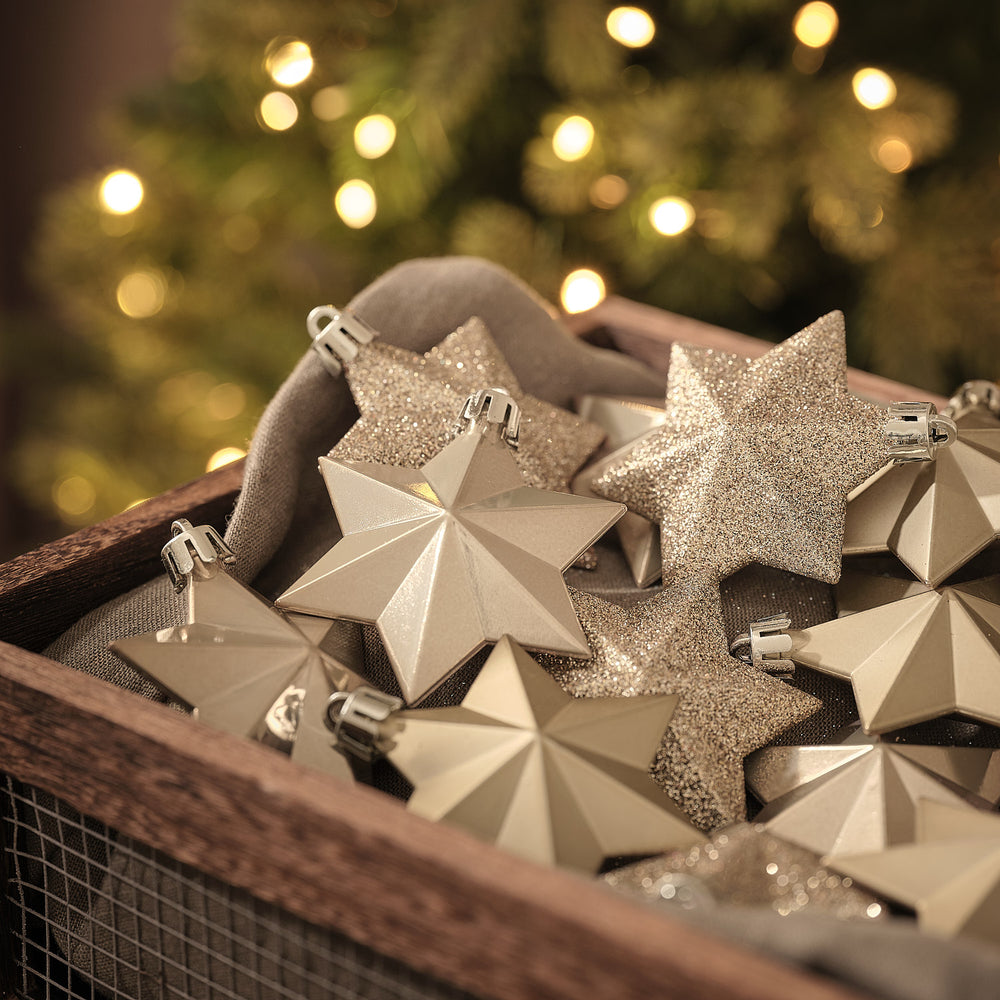 Set of 12 Gold Star Christmas Tree Decorations