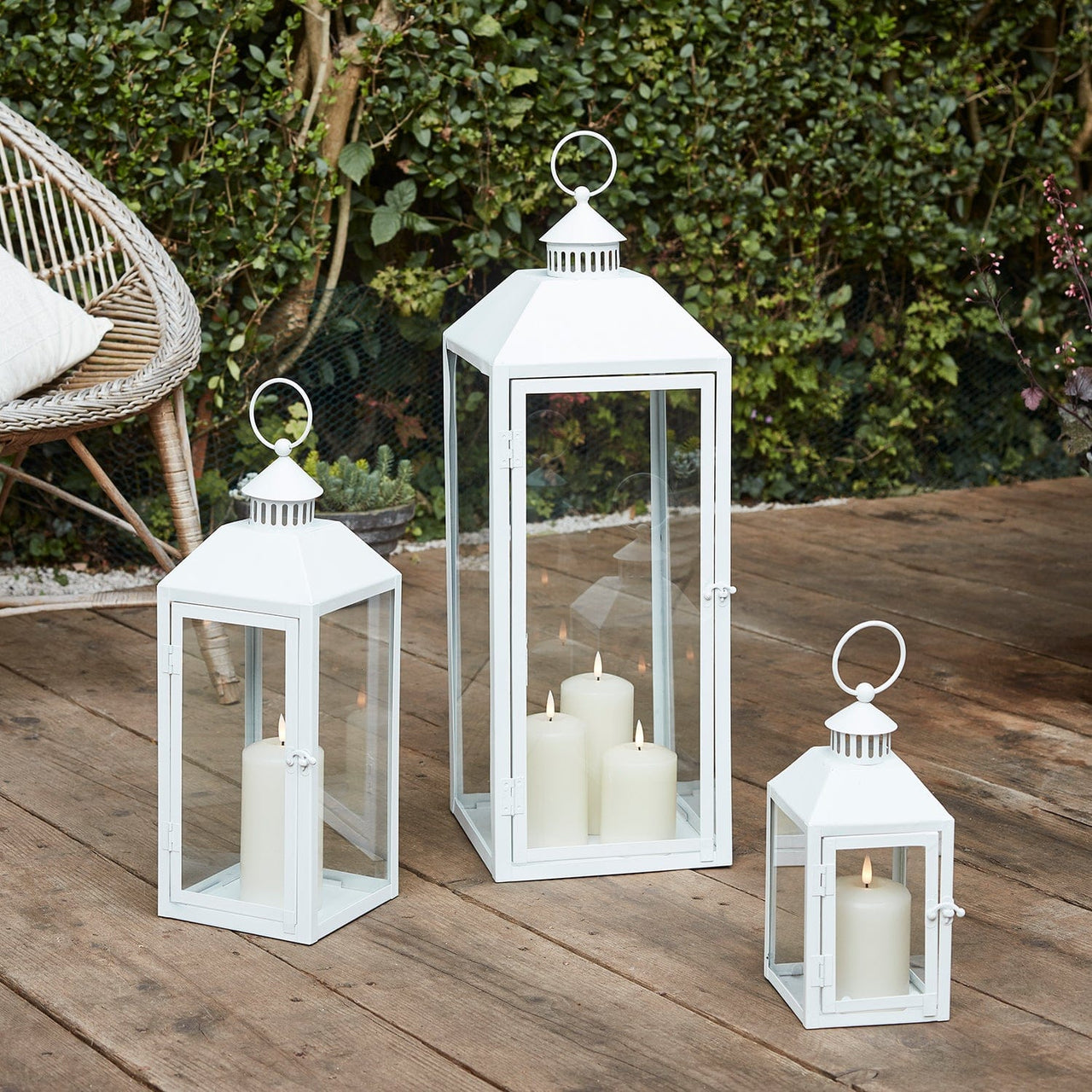 Staymoment White Farmhouse Lanterns Set Of 6 - Glass & Metal Candle Holders For Wedding, Table Centerpieces
