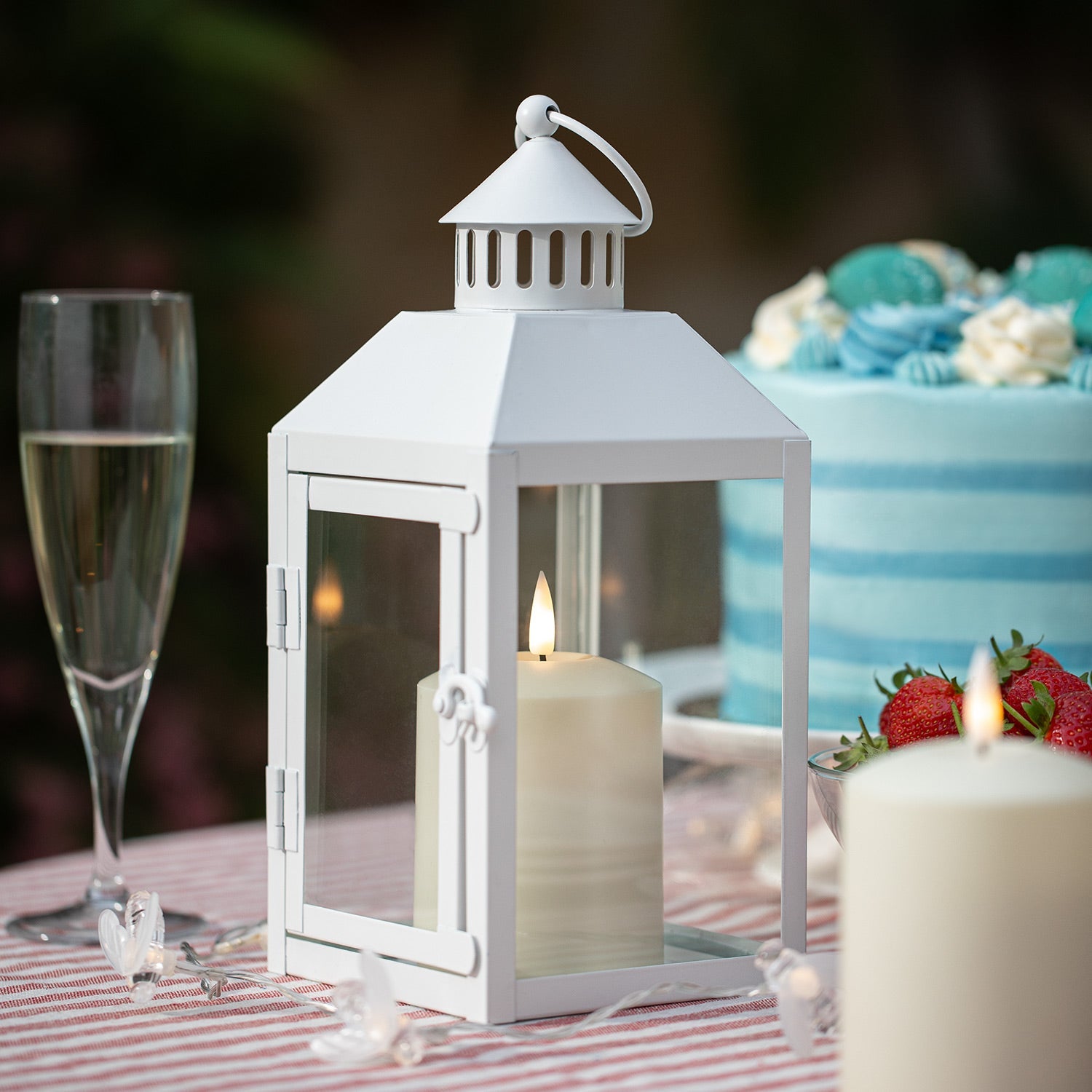 Perth White Garden Lantern with TruGlow® Candle And Remote Control