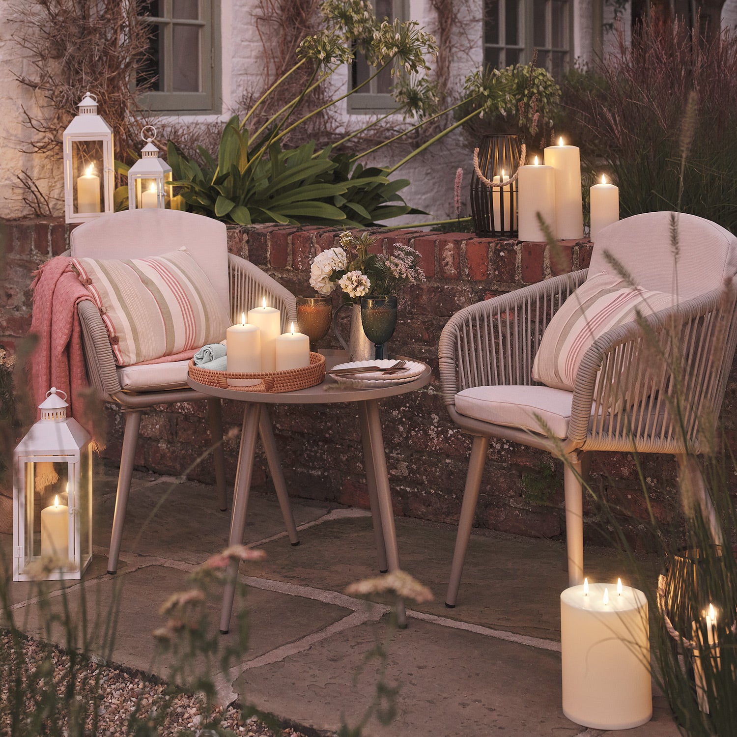 Perth White Garden Lantern with TruGlow® Candle And Remote Control