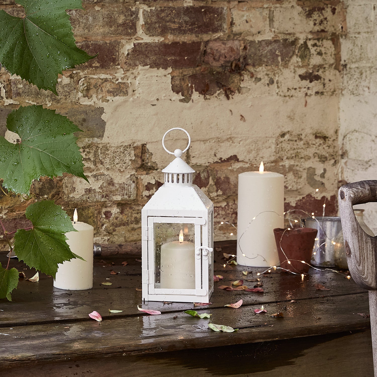 Perth White Garden Lantern with TruGlow® Candle And Remote Control