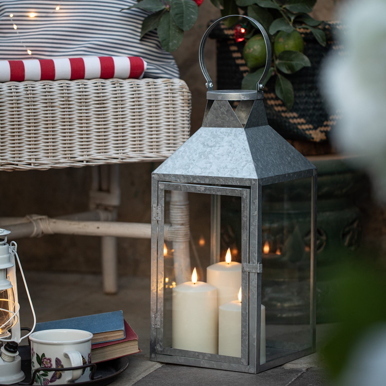Hayle Large Metal Outdoor Lantern with TruGlow® Candle Trio