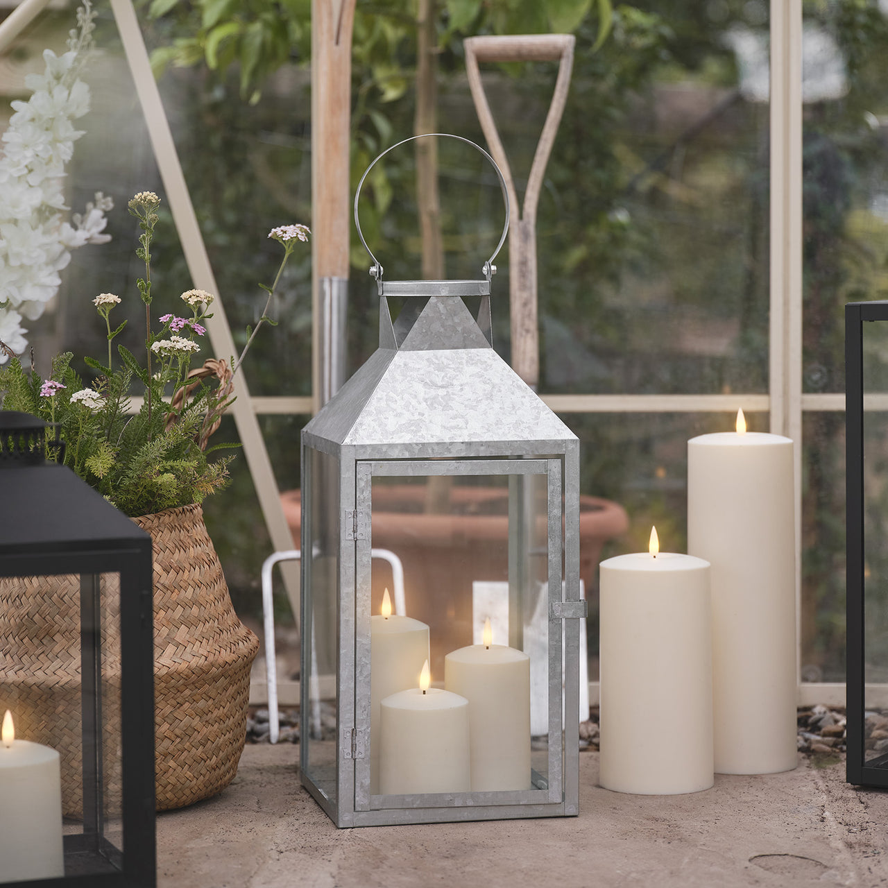 Hayle Large Metal Outdoor Lantern with TruGlow® Candle Trio