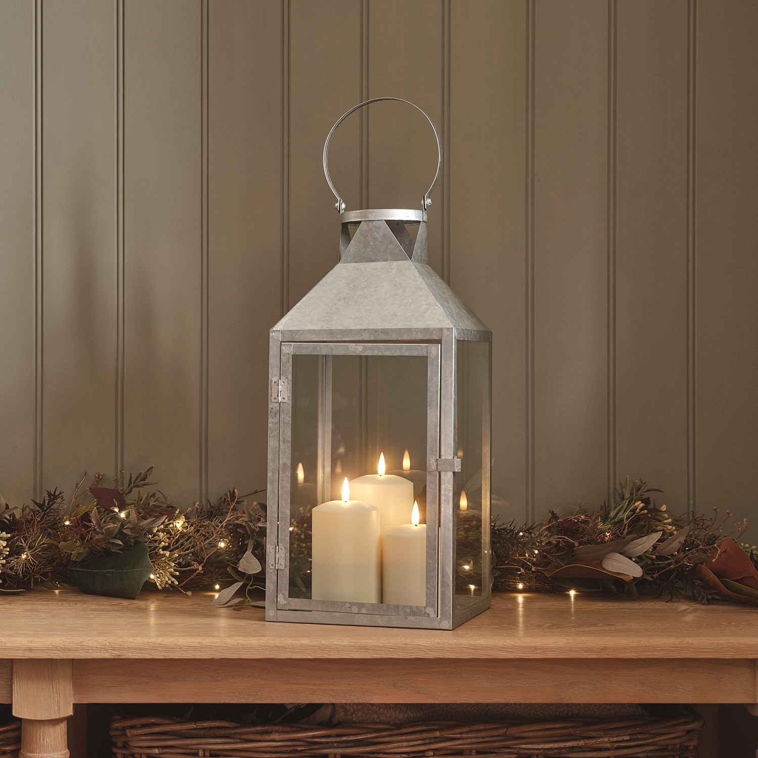 Hayle Large Metal Outdoor Lantern with TruGlow® Candle Trio and Remote