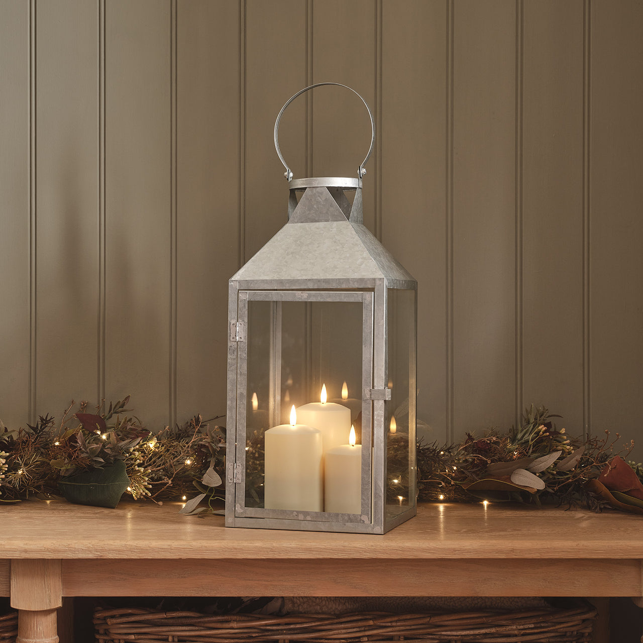 Hayle Large Metal Outdoor Lantern with TruGlow® Candle Trio