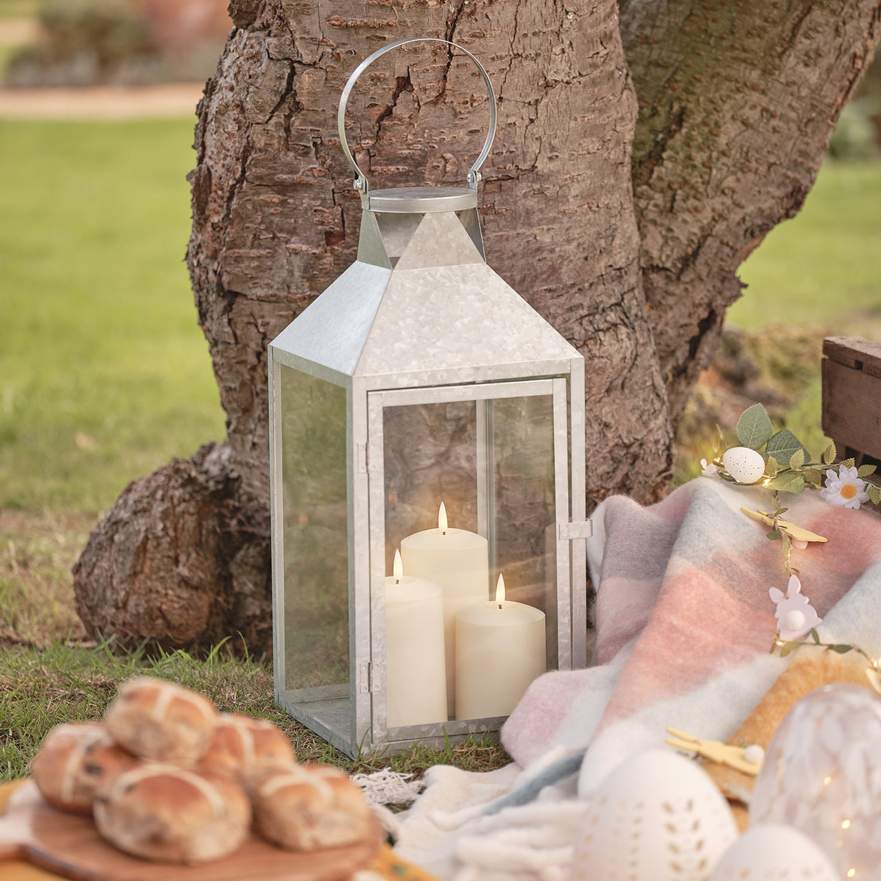 Hayle Large Metal Outdoor Lantern with TruGlow® Candle Trio
