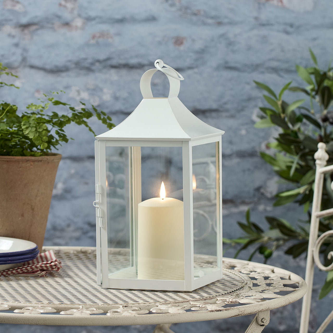 34cm Albury White Garden Lantern with TruGlow® Candle
