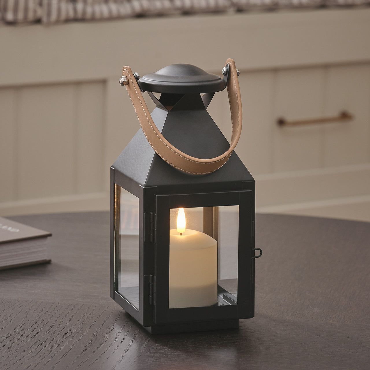 Black Metal Lantern - Leather Handles