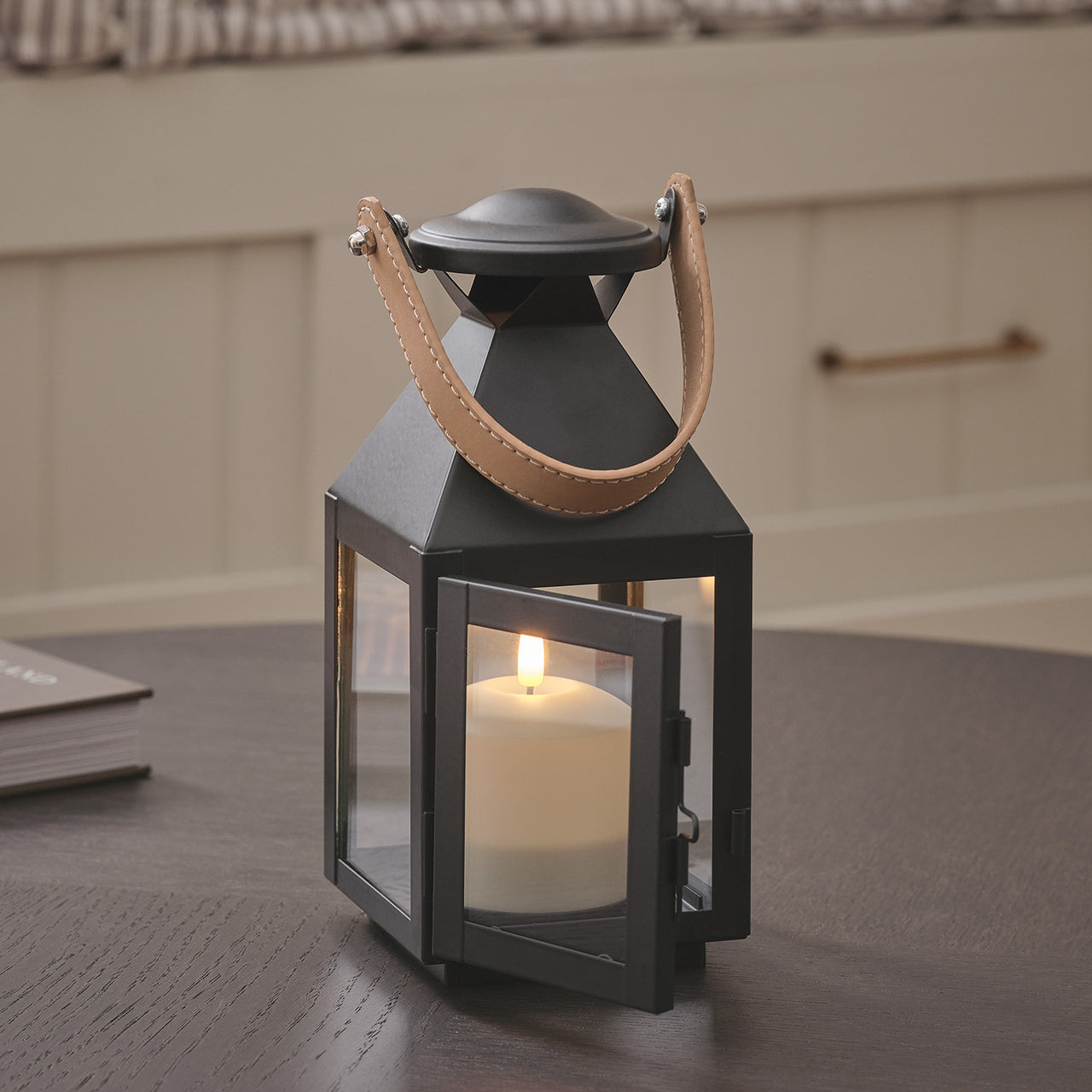 Brixham Small Leather Handle Lantern with TruGlow® LED Candle