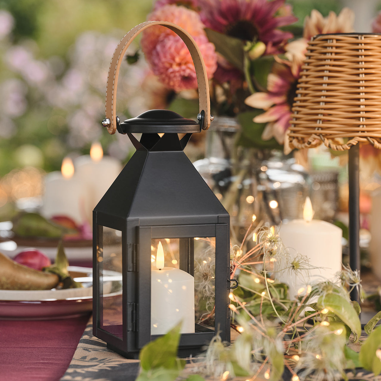 Brixham Small Leather Handle Lantern with TruGlow® LED Candle