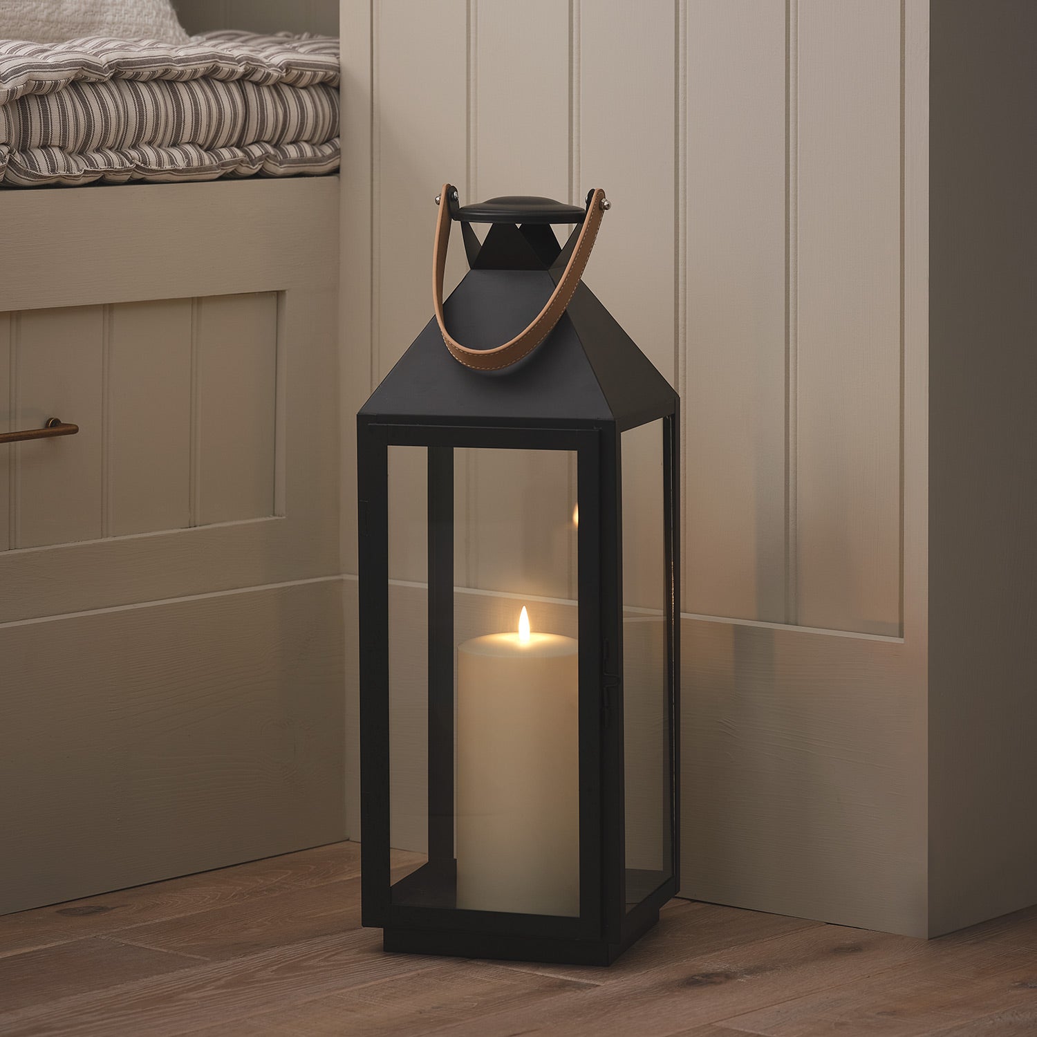 Brixham Large Leather Handle Lantern with TruGlow® LED Candle
