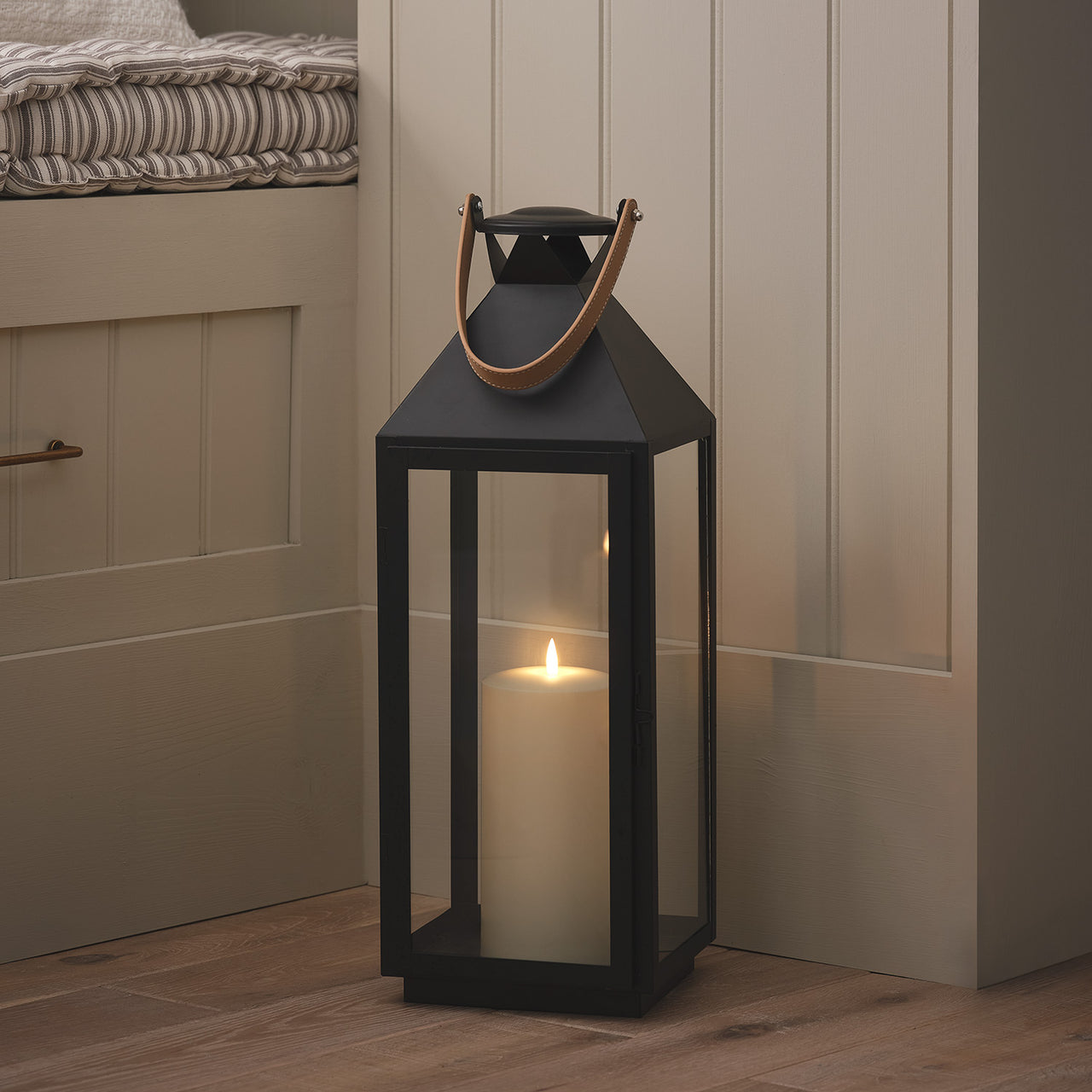 Brixham Large Leather Handle Lantern with TruGlow® Candle