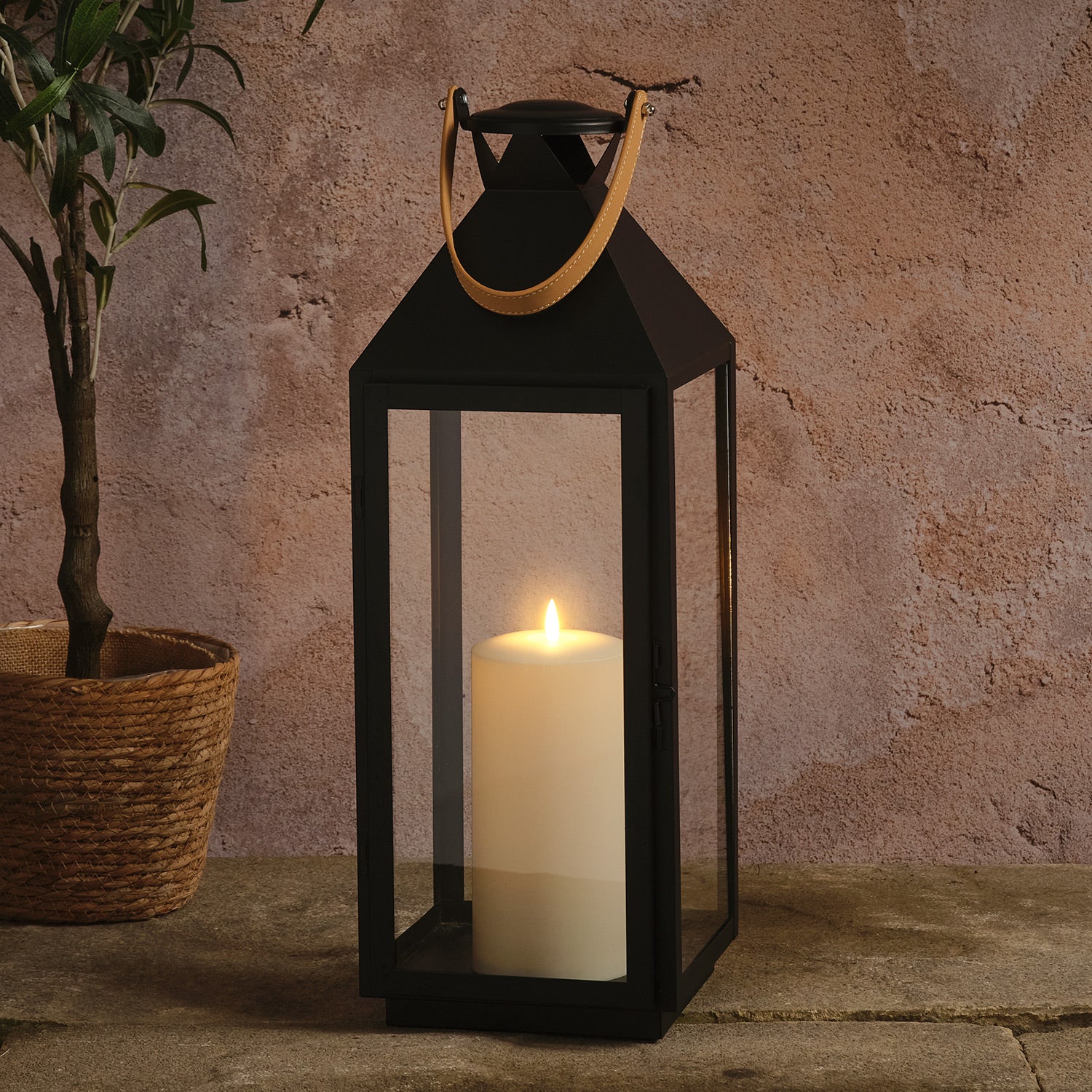 Brixham Large Leather Handle Lantern with TruGlow® LED Candle