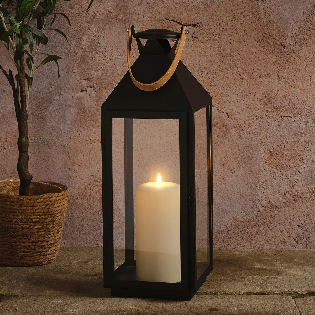 Grand Black LED Candle Lantern - styled product view