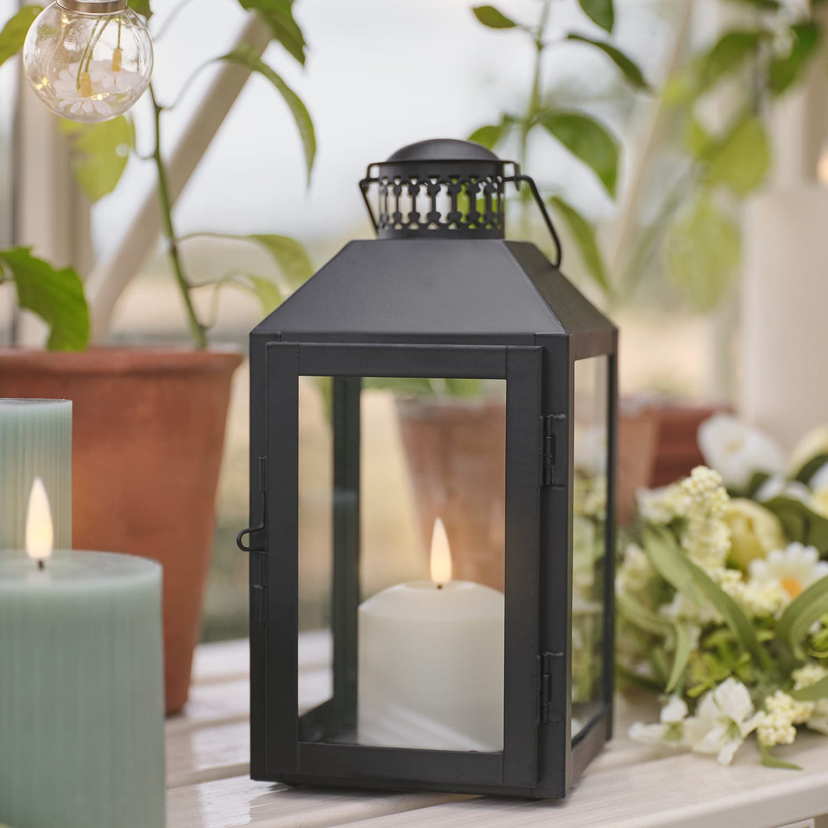 Compact Black LED Candle Lantern - lifestyle detail