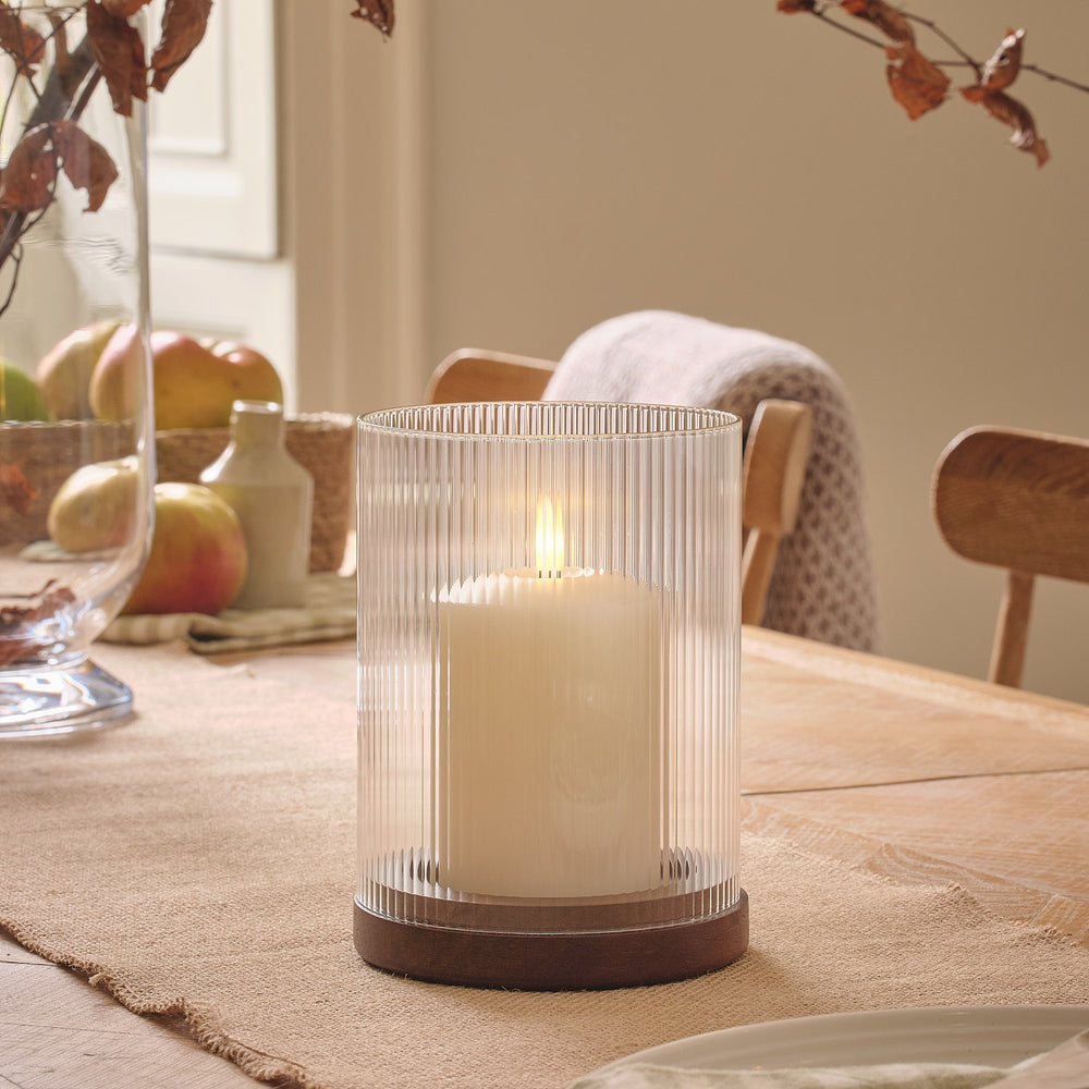 TruGlow® LED Candle and Fluted Glass Hurricane Candle Holder with Remote Control