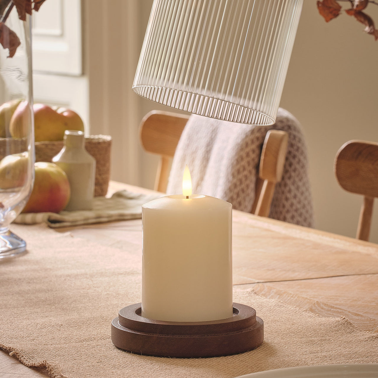 TruGlow® LED Candle and Fluted Glass Hurricane Candle Holder with Remote Control