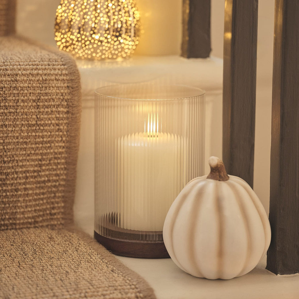 Hurricane candle holder and pumpkin decoration