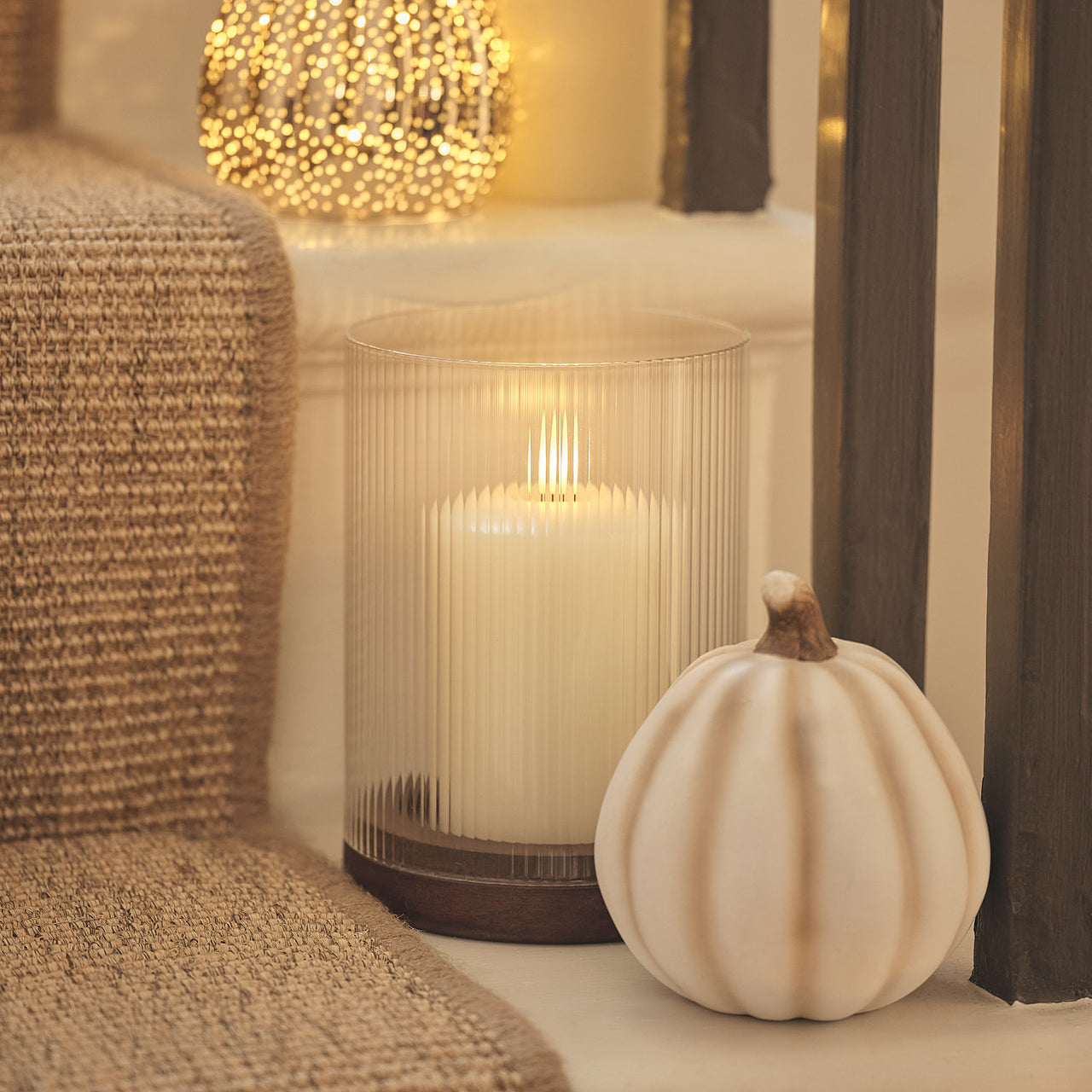 TruGlow® LED Candle and Fluted Glass Hurricane Candle Holder with Remote Control
